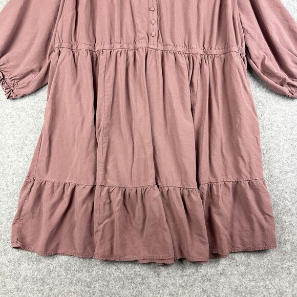 Torrid Mini Challis Ruffle Neck Shirt Dress Womens 3X Rose Taupe Pockets Lace - Picture 5 of 16